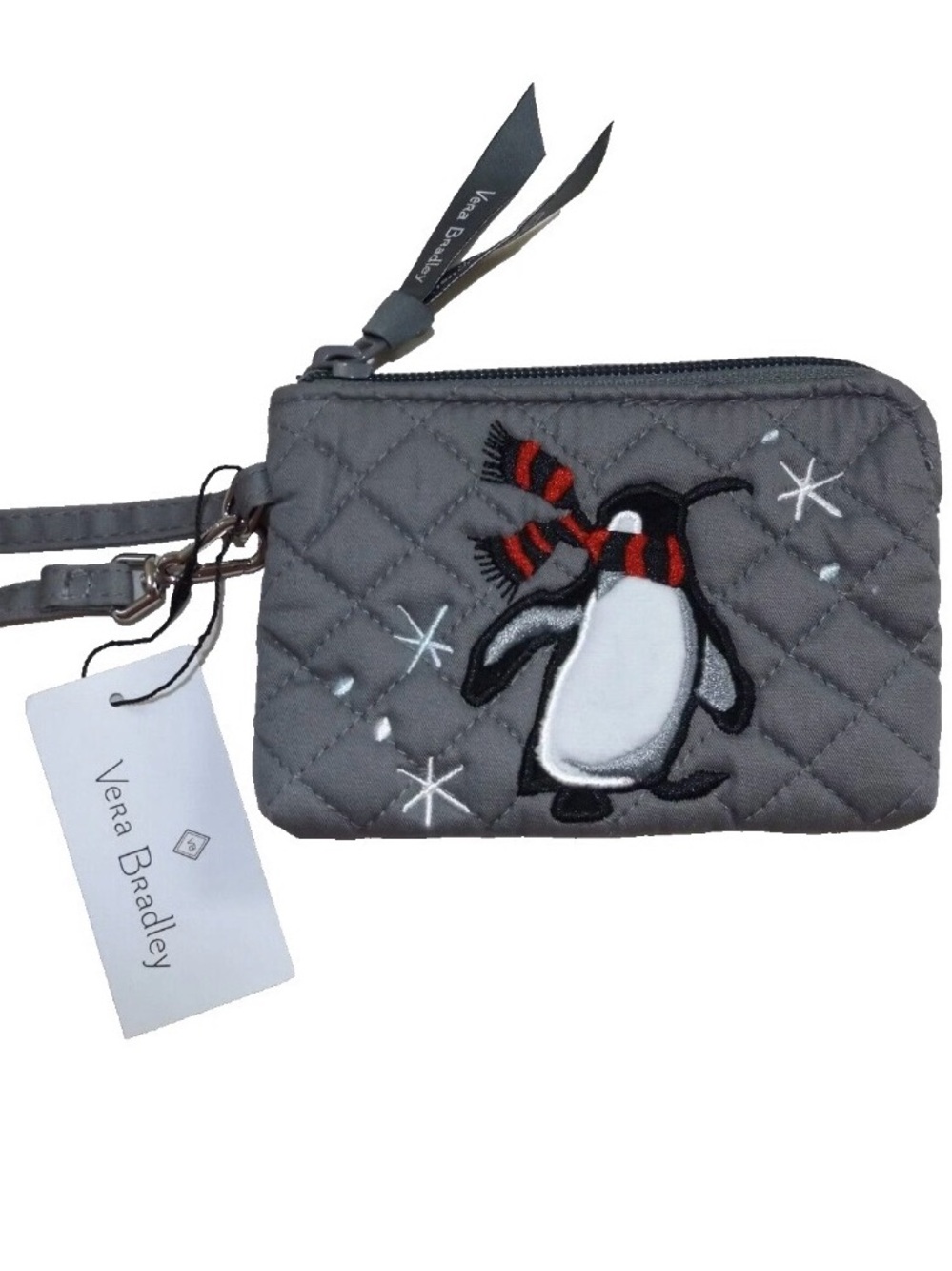 Vera Bradley Quilted Penguin Pair Coin Wristlet - Gray with Red